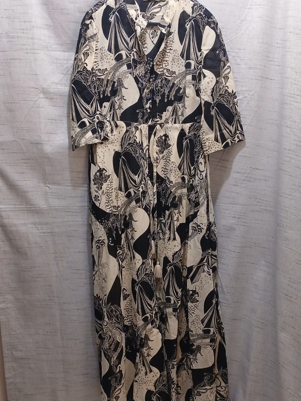 Tory Burch Black & Cream Printed Maxi Dress Sz S/P